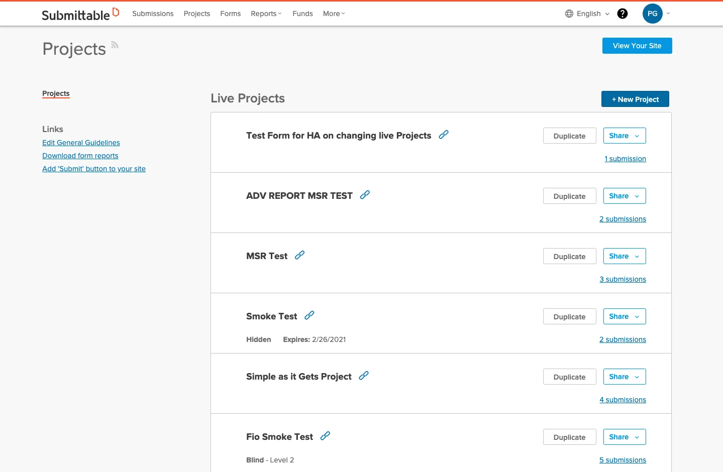 The original Projects View: a static list of every project with no status, metrics, or visual hierarchy